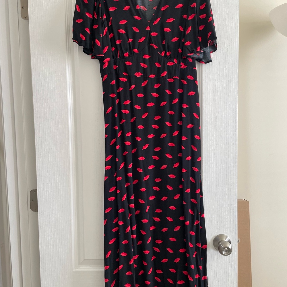 a new day Black Maxi Dress with Red Lip Print